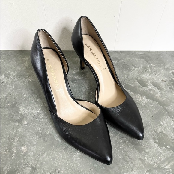 San Marina black leather pointed toe heels pumps classic size EU 39 (US 8–8.5) - Picture 1 of 8